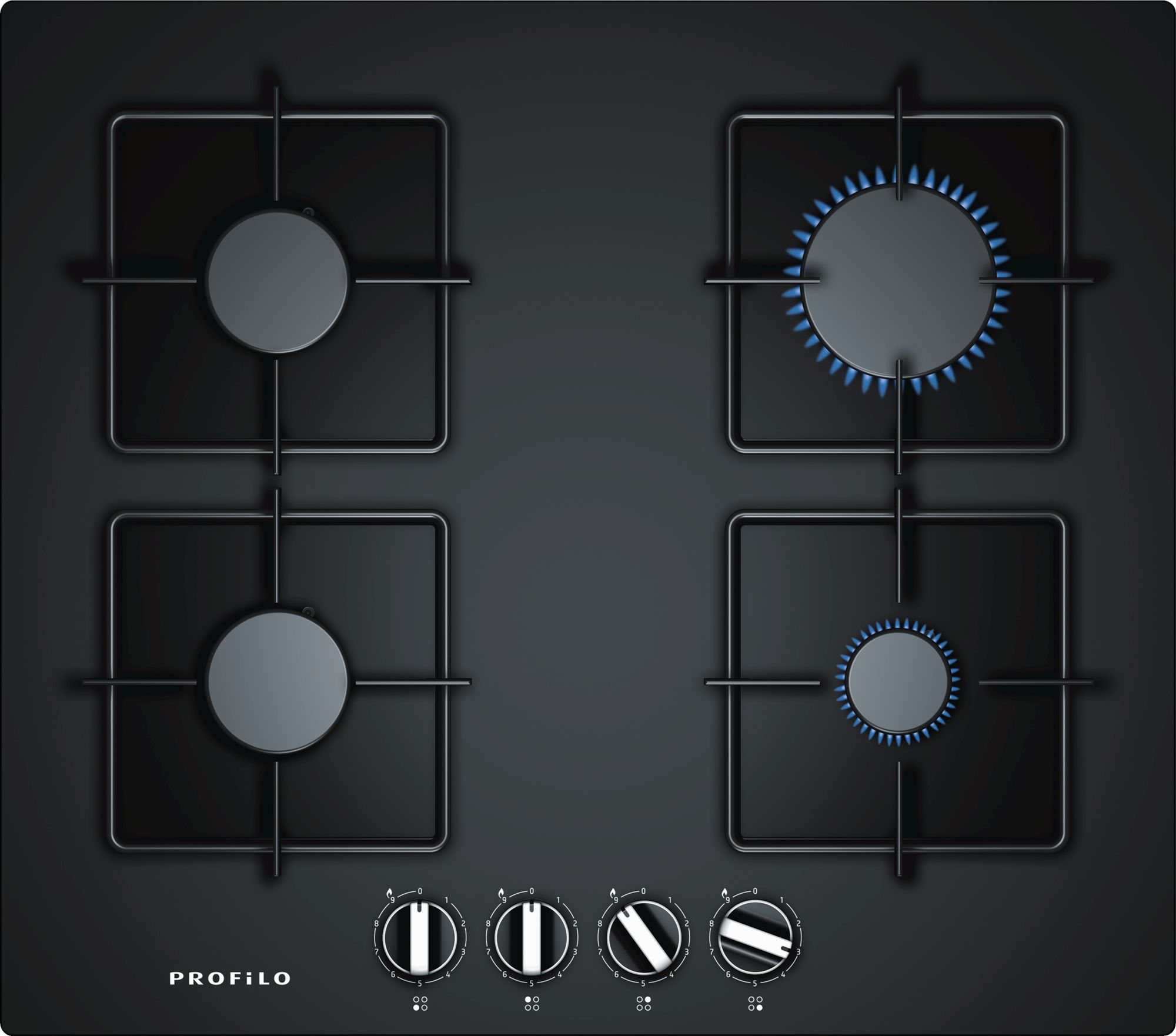 Gazlı Ocak 60 cm sert cam siyah 